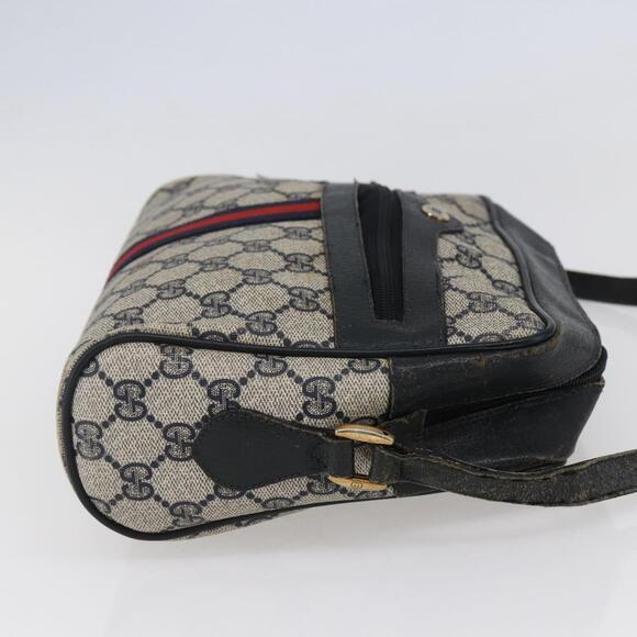 GUCCI GG Canvas Sherry Line Shoulder Bag Pvc Leather Navy Red - Picture 5 of 13